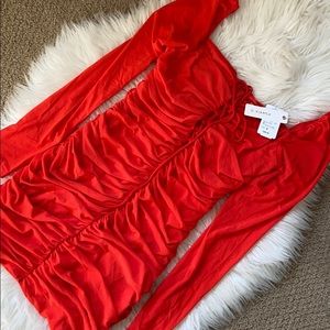 NWT Ruched Lace Up Mini Dress